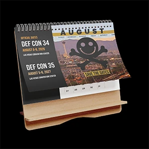 Calendar with DEF CON 34 and 35 dates displayed